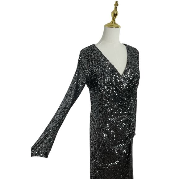 Mac Duggal Ieena 26940 Gunmetal Long Sleeve Sequin Dress Size 10 $398 - Picture 2 of 8